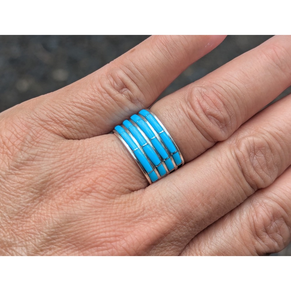 Native American Ring Handmade Signed Navajo Jewelry sz 6.75 Sterling Silver**